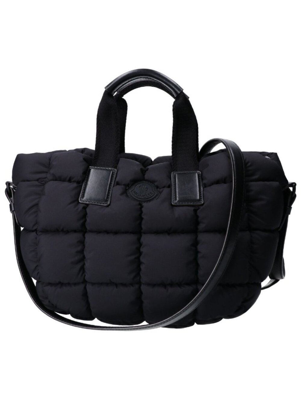 Moncler Mini Caradoc Black Quilted Nylon Rubber Logo 2-Way Down Tote Bag